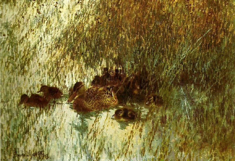 bruno liljefors andhona med ungar France oil painting art